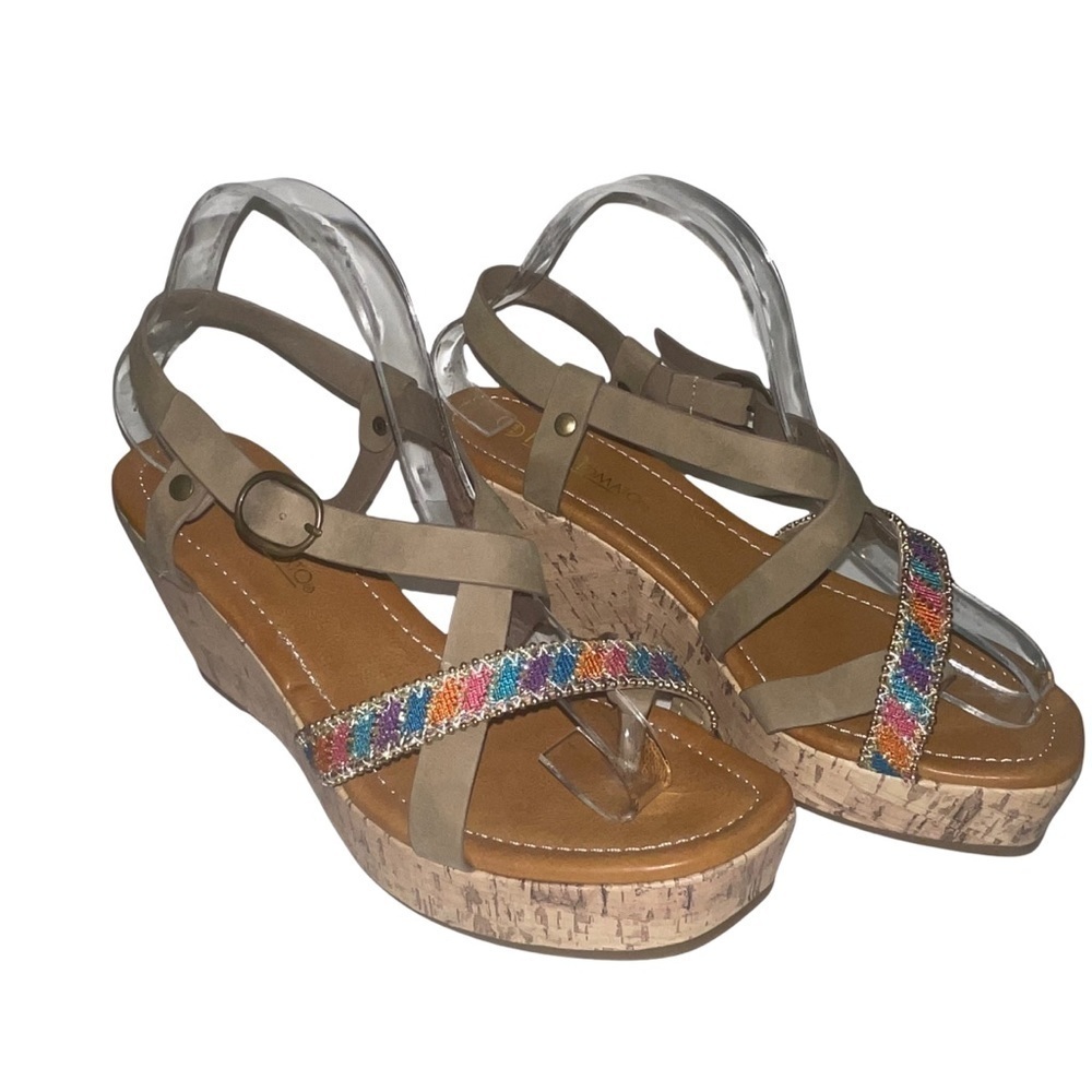 NEW! Hot Tomato Melinda Cork Heel  Strappy Rainbow Sandal